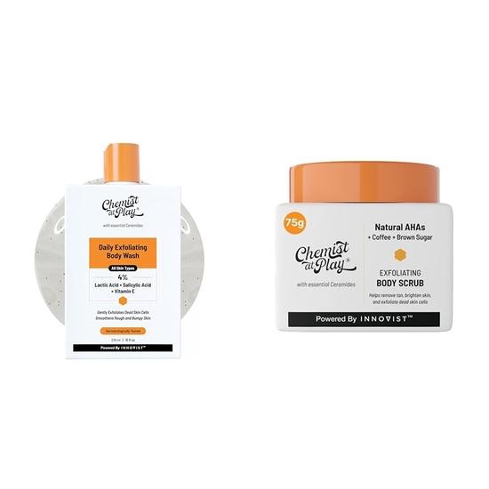 Chemist At Play 1% Salicylic Acid Exfoliating Body Wash 236ml For Men & Women + Exfoliating Body Scrub For Removing Tan  + | 75g