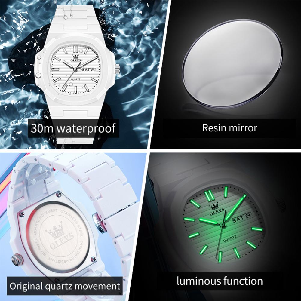 OLEVS Luxury Man Wristwatch Waterproof Date Luminous Watch for Men White Resin Men's Quartz Watches Reloj Hombre