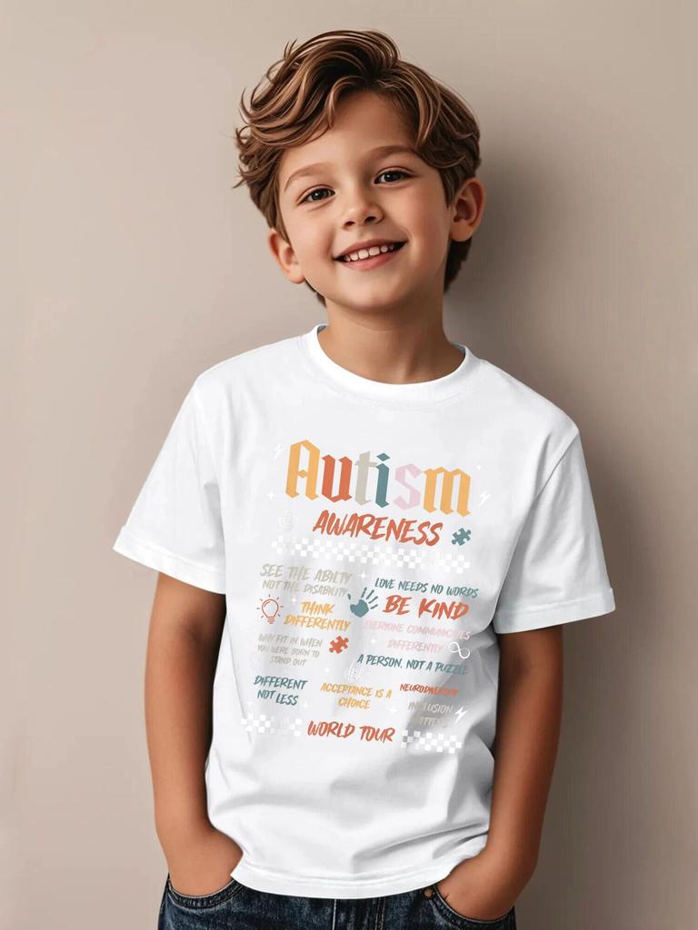 T-Shirts (kids unisex)Kids' Autism Awareness T-Shirts Suitable for & - Choose Kindness & Acceptance Graphic Tees, Casual R