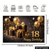 Sfondo per festa di compleanno a tema nero e oro per diciottenne, tessuto con numeri dorati scintillanti 18 e Buon Compleanno