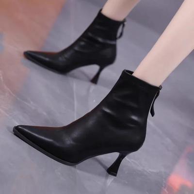 Moda Outono Sapatos de Salto Femininos Moda Zíper Traseiro Bico Fino Salto Fino Botas Chelsea Femininas Sapatos Vestido Botins de Tornozelo Femininos