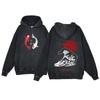 Y2K Anime Hoodie Ukiyoe Koi Fish Vintage Acid Wash Sweatshirt Men Hip Hop Hoodies Long Sleeve Oversized Pullover