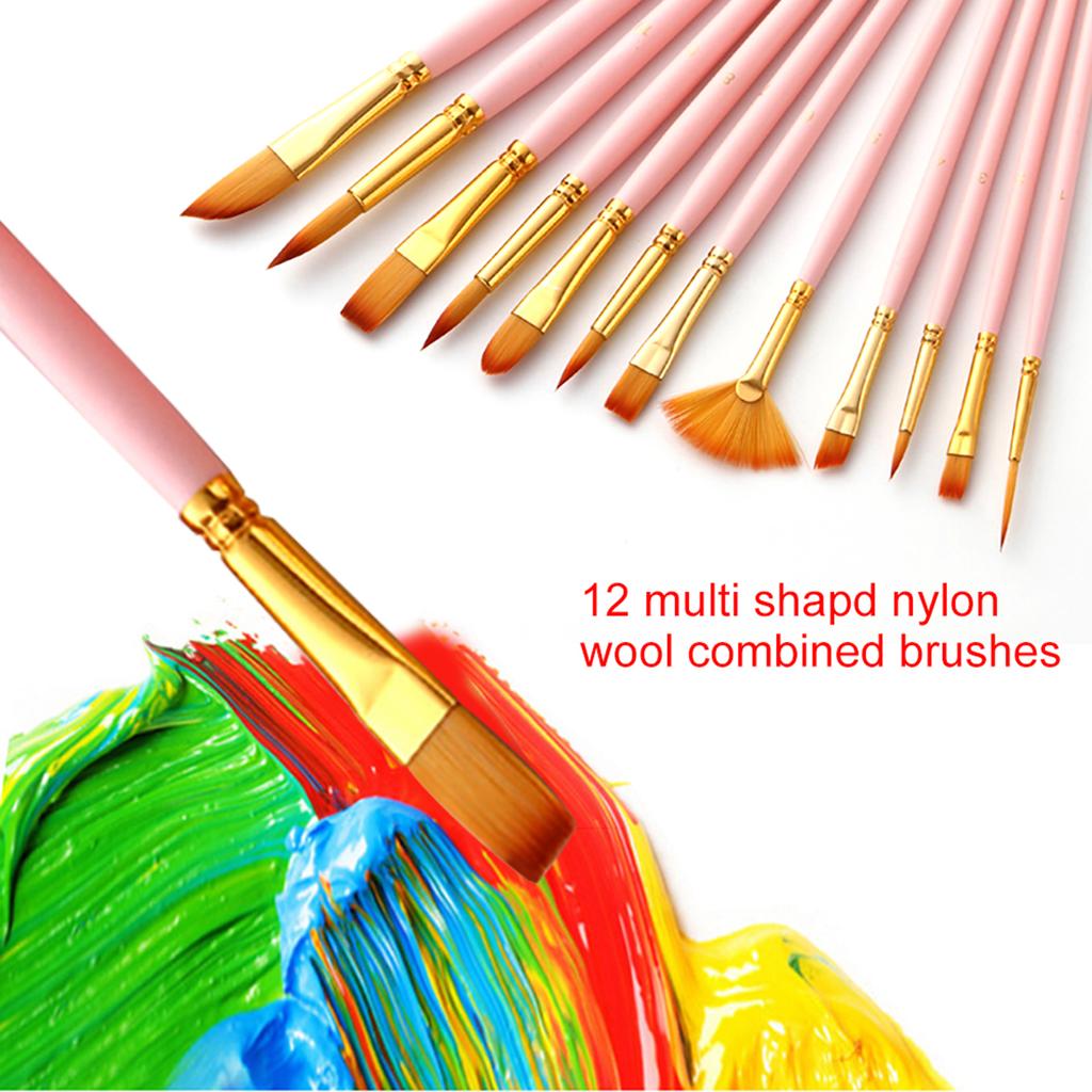 12pcs Paint Brushes Set Kit Multiple Mediums Brushes with Nylon Hair for Artist Acrylic Aquarelle