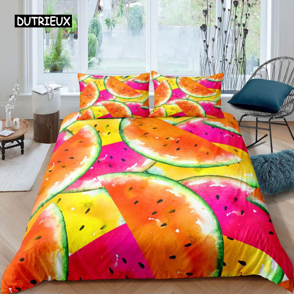 Watermelon Duvet Cover Set Hawaiian Bedding Set King Size Microfiber Summer Fruit Theme Comforter Cover for Kids Boys Girls Teen