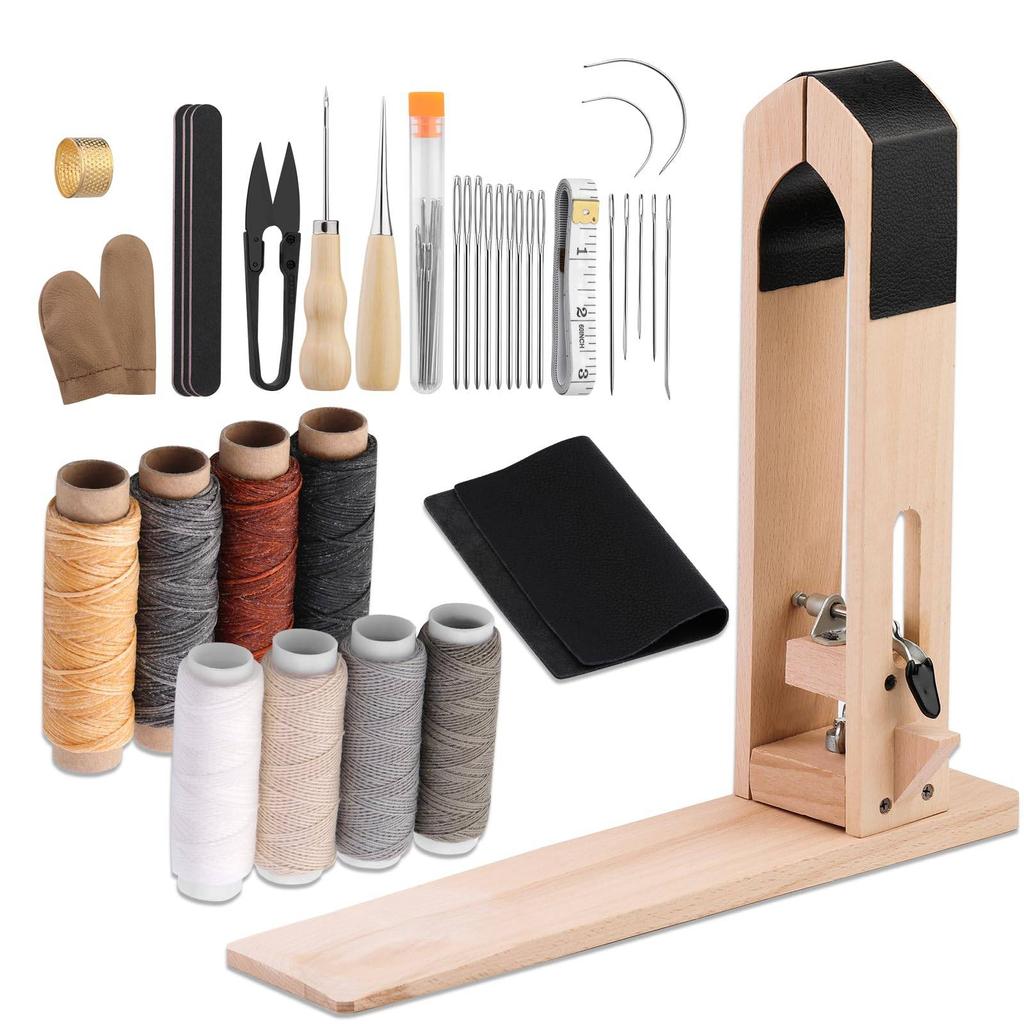 Fenrry Leather Pony Table Desktop Pony Horse Clamp with Large Eye Sewing Needles and Nail Files for DIY Leather Hand Stitching