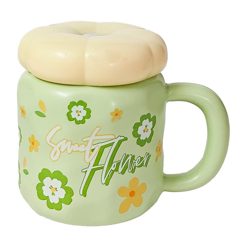 Cute Ceramic Cup with Lid High Value Ins Style Household Couple Water Cup Gift Box Creative Hand Gift Mug