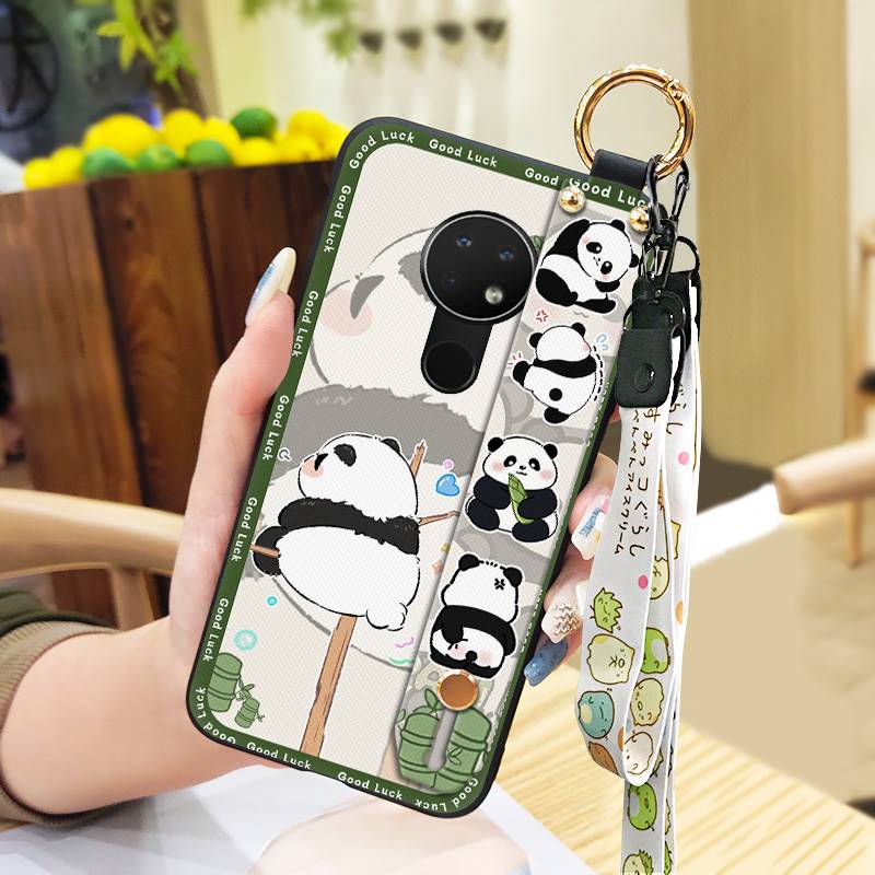 Wrist Strap Durable Phone Case For Nokia 6.2/7.2 Cartoon Fashion Design Waterproof Shockproof Panda Wristband Anti-dust