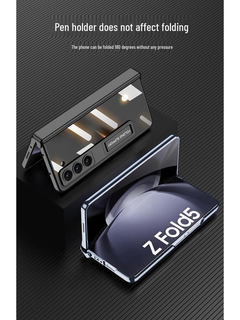 Samsung Z Fold5 Phone Case: Electroplated Transparent Hinge, Foldable Full Coverage with Bracket Protection.