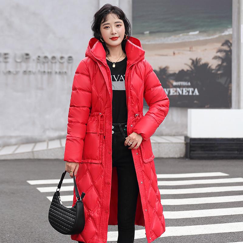 Podzim/zima Dámská jednobarevná bunda s kapucí, volný pas, vycpaná teplá dlouhá dámská bunda 5 barev