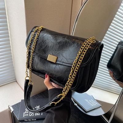 Borse a Spalla a Catena Monocolore Vintage per Donna Multi Tasche Patta Borsa a Tracolla Messenger Borse a Mano di Lusso Firmate