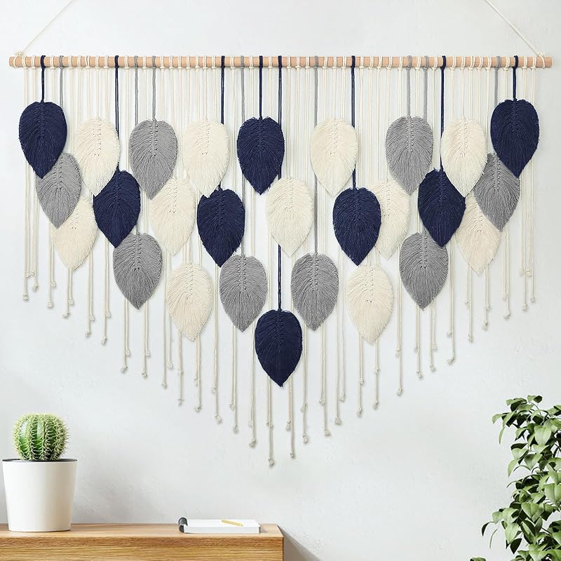 Weldomcor Macrame Wall Hanging Leaf Woven Tapestry Bohemian Chic Wall Hanging Feather Large Handmade Wall Art Decor for Bedroom Living Room Apartment