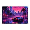Shoreline Drifter Car Driving Towards Synthwave Sun Through s Miami Metal Plaque Printing Customize Tin Sign Poster