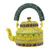 Handcrafted & Handpainted Multicoloured Aluminium Tea Kettle Pot and 6 Glasses with Stand (Yellow, Green, Brown)