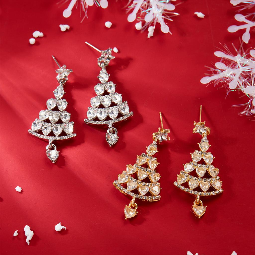 Funkelnde Zirkonia Weihnachtsbaum Hängeohrringe für Damen Mode Strassstern Weihnachtsbaum Ohrring Neujahrsfest Party Schmuck