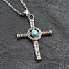 Retro Natürliche Blaue Türkise Kreuz Anhänger Halskette Herren Vintage 316L Edelstahl Religiös Jesus Kruzifix Männlicher Schmuck