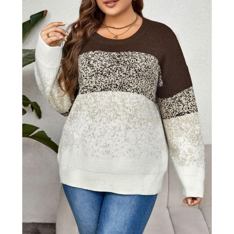 Women CrewNeck Vintage Knit Sweater Graphic Print Patchwork Long Sleeve Chunky Loose Casual Sweater Comfortable Fashion Commute Plus Pullover Sweater