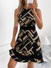 2025 new European and American fashion geometric printing sleeveless slim dress women's summer temperament commuter dress