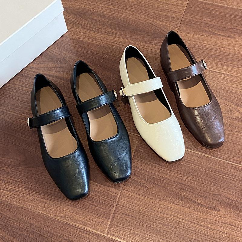 Fashion French Retro Mary Jane Leather Shoes Versatile 2025 Autumn New Elegant Women's Square Head Street Dress Low Heels Shoes