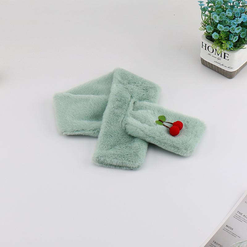 

Зимний детский шарф Теплый плюшевый маленький вишневый милый комплект для девочек и студентов Утолщенный шарф светло-зеленый
