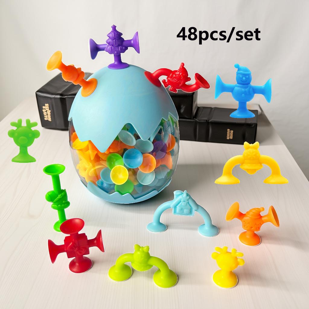 Christmas Themed Suction Cup Building Toys, Creative Construction Toys for Playroom, Educational Stacking Toy For Kids,