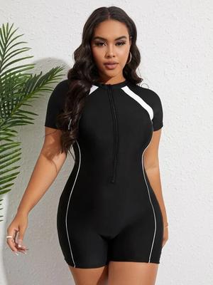 Rash Guard Plus Size Swimwear Woman Bikini 2025 Surfsuit Short Sleeve Swimsuit One Piece Women Swimming Suit Monokini Beachwear