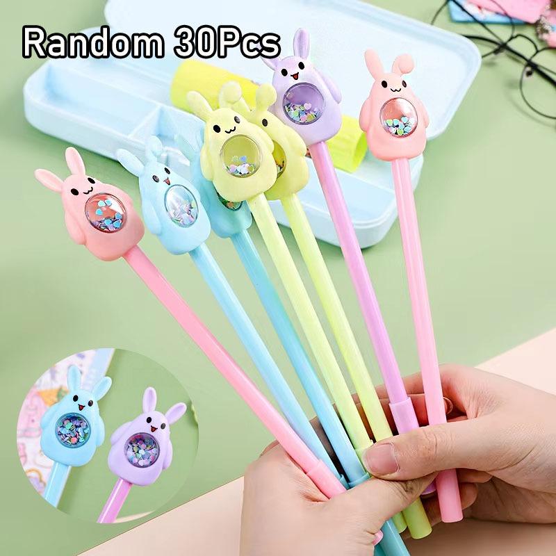 30Pcs Creative Color Sequins Rabbit Neutral Pen Small Fresh Stationery Student Writing Tools Water-based Pen Office Signature Pe Random style 30Pcs