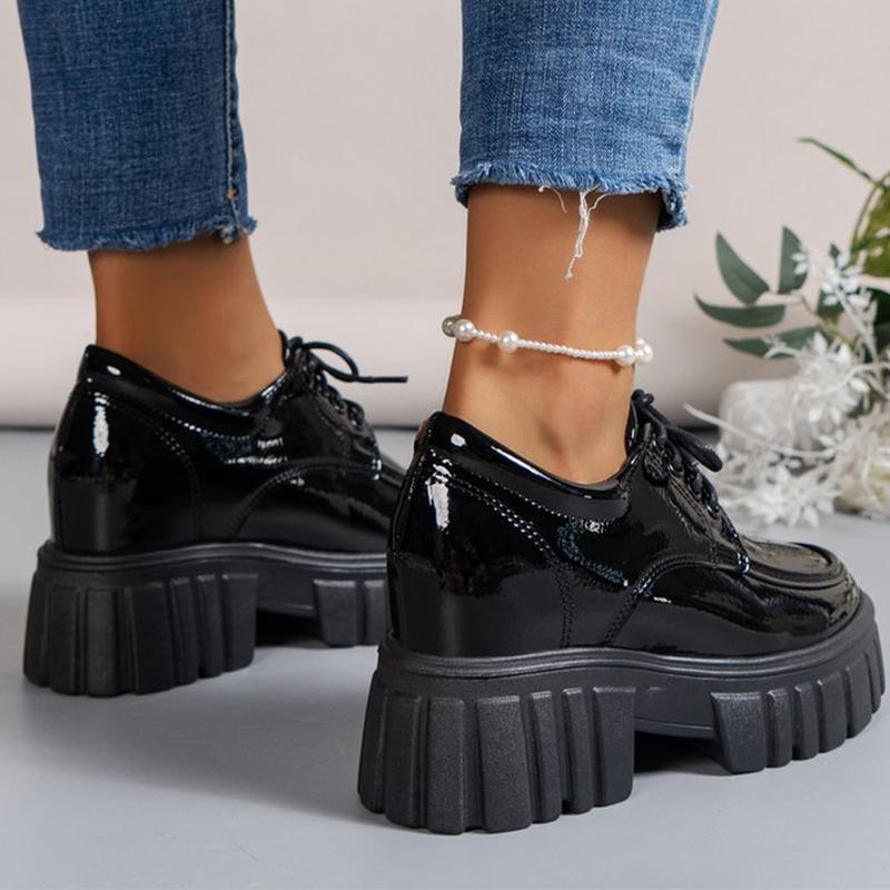 Fashion Concise Chunk Heel Loafers Shoes Women Spring Autumn Black Pu Leather Loafers Shoes Woman Non Slip Wear Resistant Shoes Female