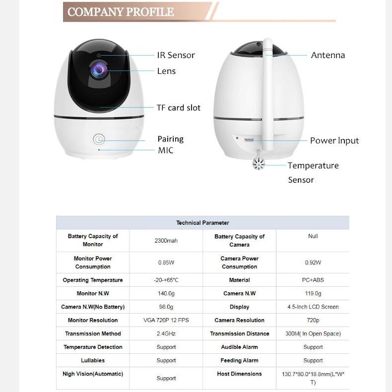 Baby Wireless Video Color Monitor Wifi Nanny Surveillance Camera Sicurity Camara 2 Way Talk Temperature Monitoring Feeding TimeAA