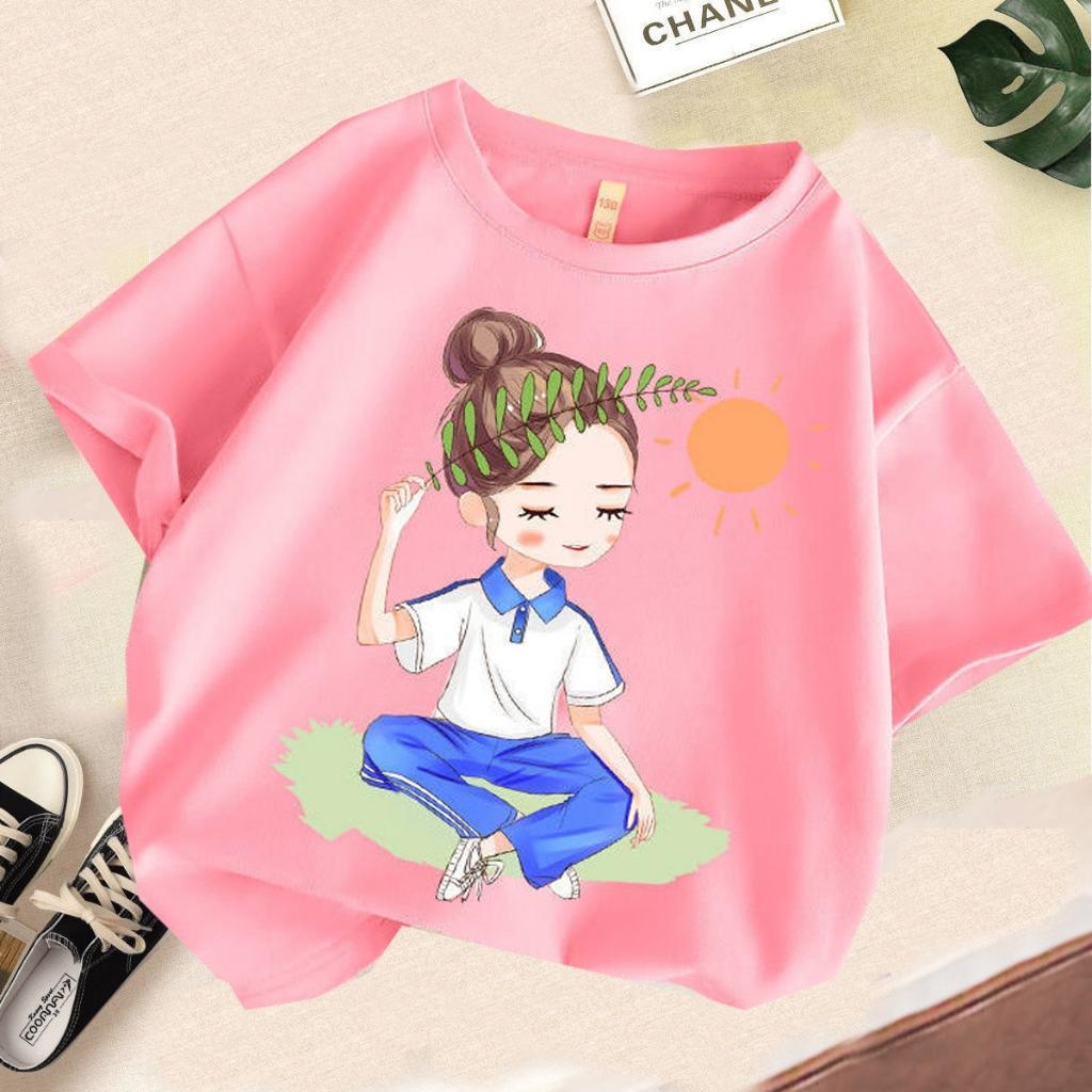 Детские летние топы с коротким рукавом для девочек и мальчиков, с принтом, для повседневной носки и модного образа 150