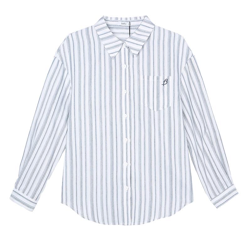 Betu Women s Linen-Look Striped Long-Sleeve Shirt S