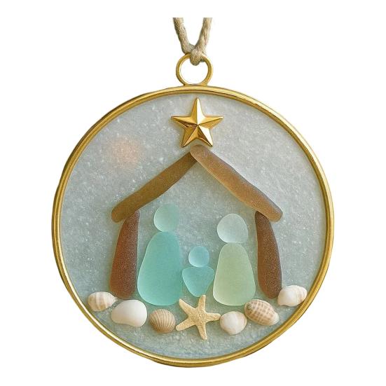 Sea Glass Nativity Christmas Ornament Beach-Inspired Hanging Ornament Nativity Christmas Tree Decoration for Xmas Tree Coastal Home Decor