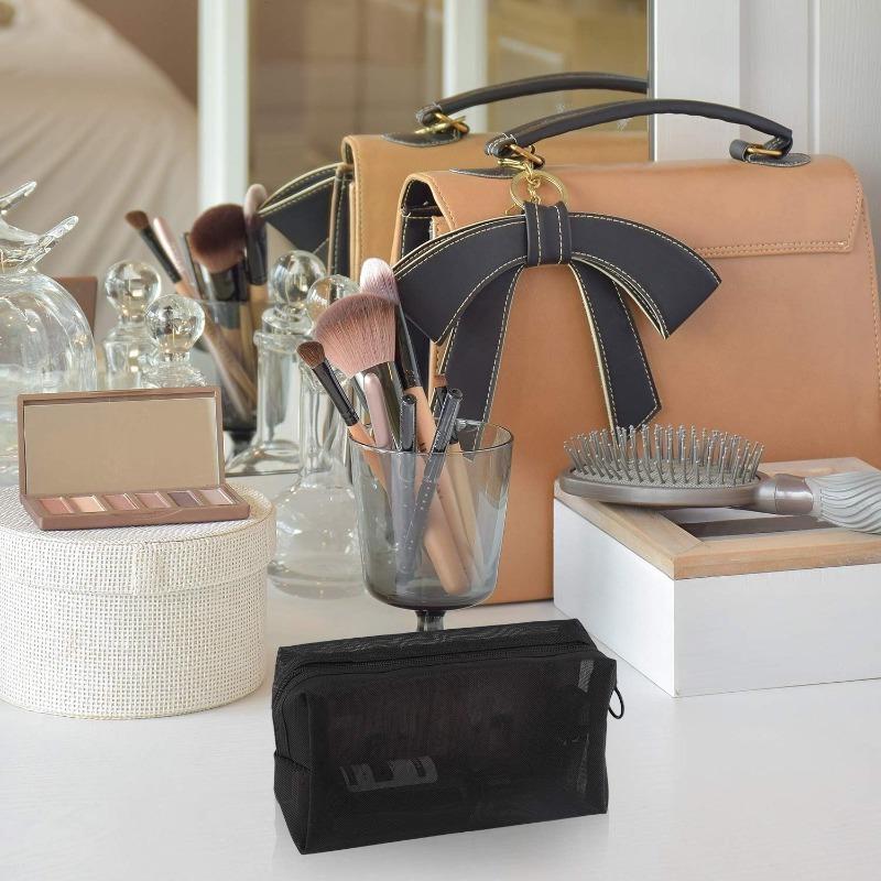 3 Pieces Mesh Cosmetic Bag Mesh Makeup Bags Zipper Pouch for Offices Travel Accessories 3 Sizes(Black)