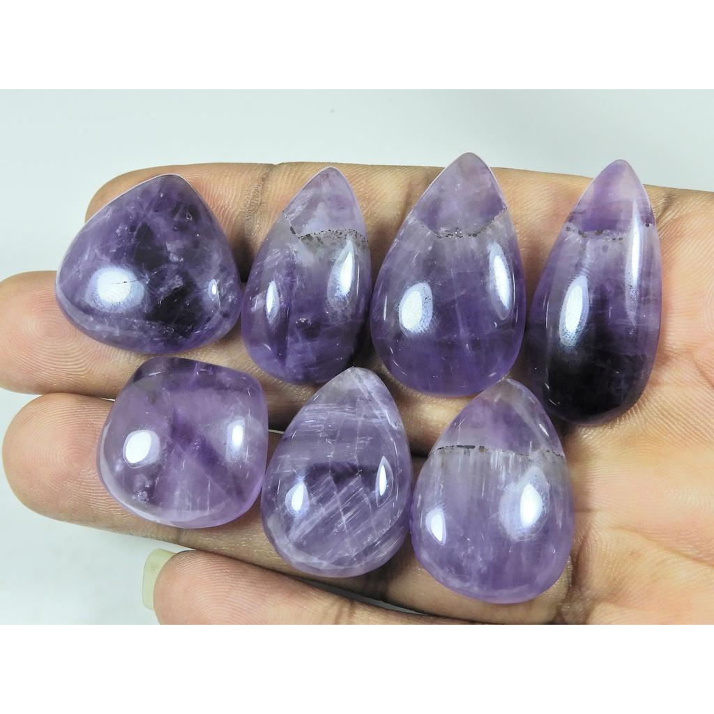 235Cts. Natural Amethyst Lace Agate Pear Cabochon Loose Gemstone 07Pcs Lot C-3931