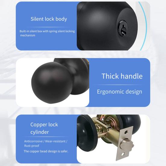 Dørknott i rustfritt stål Innendørs Hjemmekontor Soverom Bad Lydløs Privatliv Dørlås Matt Svart Innvendig Dørhåndtak Erstatning