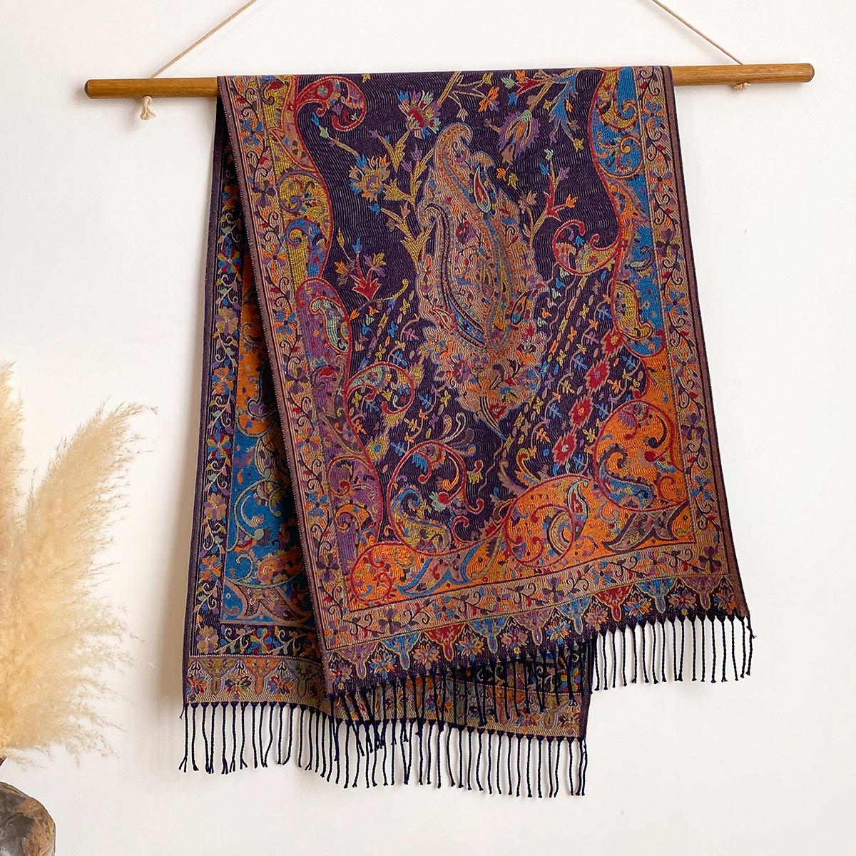 

Classic Imitation Cashmere Jacquard Ethnic Style Popular Cashew Print Hanging Beard Tassel Long Scarf Women S Scarf Elegant Shawl 200x65cm
