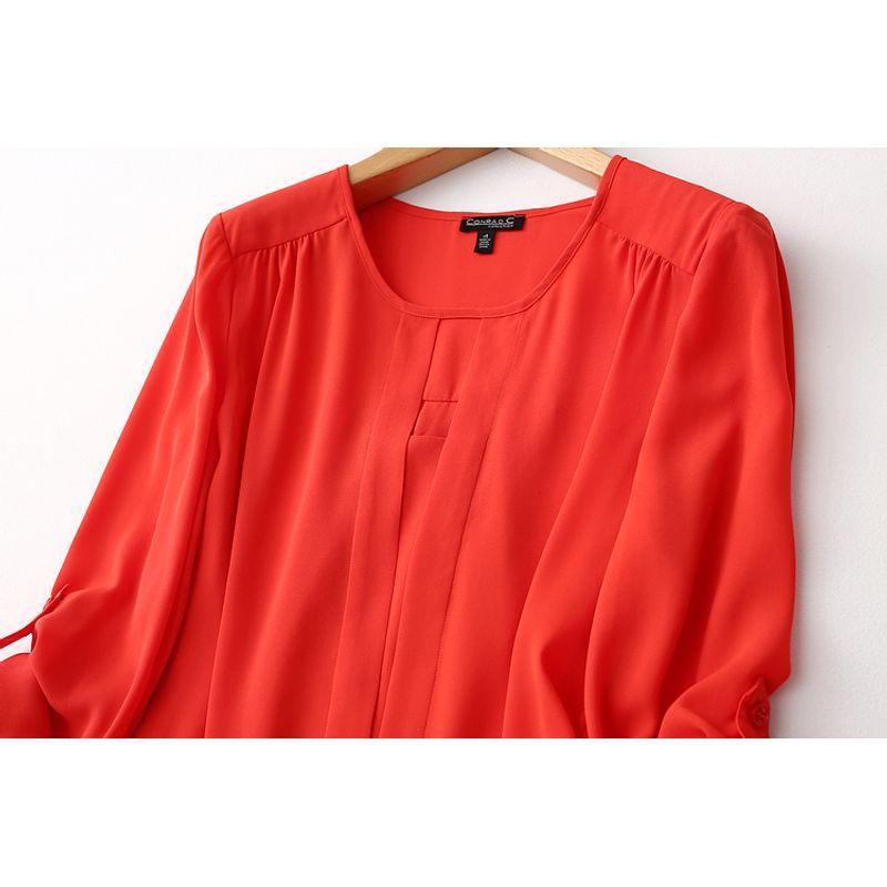 Export Plus Size Tail Single Loose Fashion Minimalist Back Slit Stylish Rollable Sleeves Hollowed V Neck Chiffon Shirt