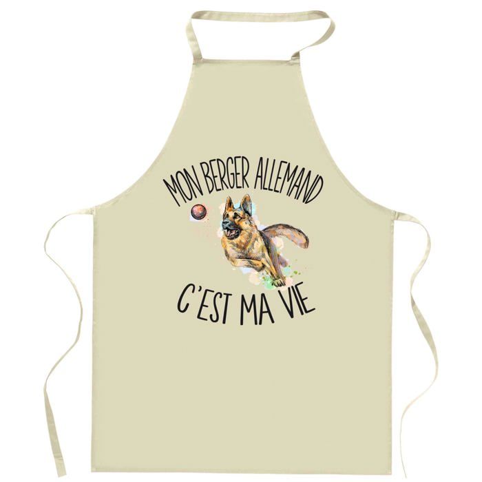 Tablier de cuisine - berger allemand C'est la vie - coton résistant - impression France DTG - liens ajustables