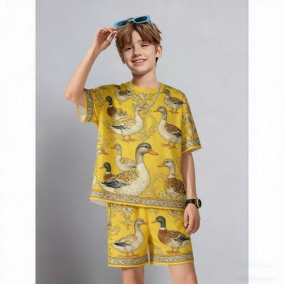 Kids Set Fun Animal Duck Printed Kids T-shirt and Shorts 2 Piece Set Summer Casual Outdoor Boys and Girls Outfit Kids Clothing