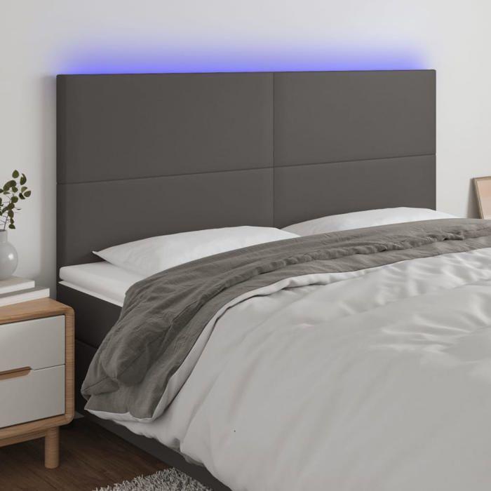 VidaXL Tête de Lit à LED Meuble de Chambre à Coucher Accessoire de Lit Double Tête de Cadre de Lit Intérieur Gris 3122256