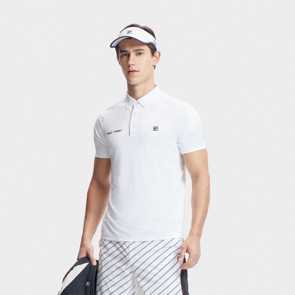 FILA Tennis Series Elegant Short Sleeve Polo Shirt Men tops Bright-White A11M423105FWT