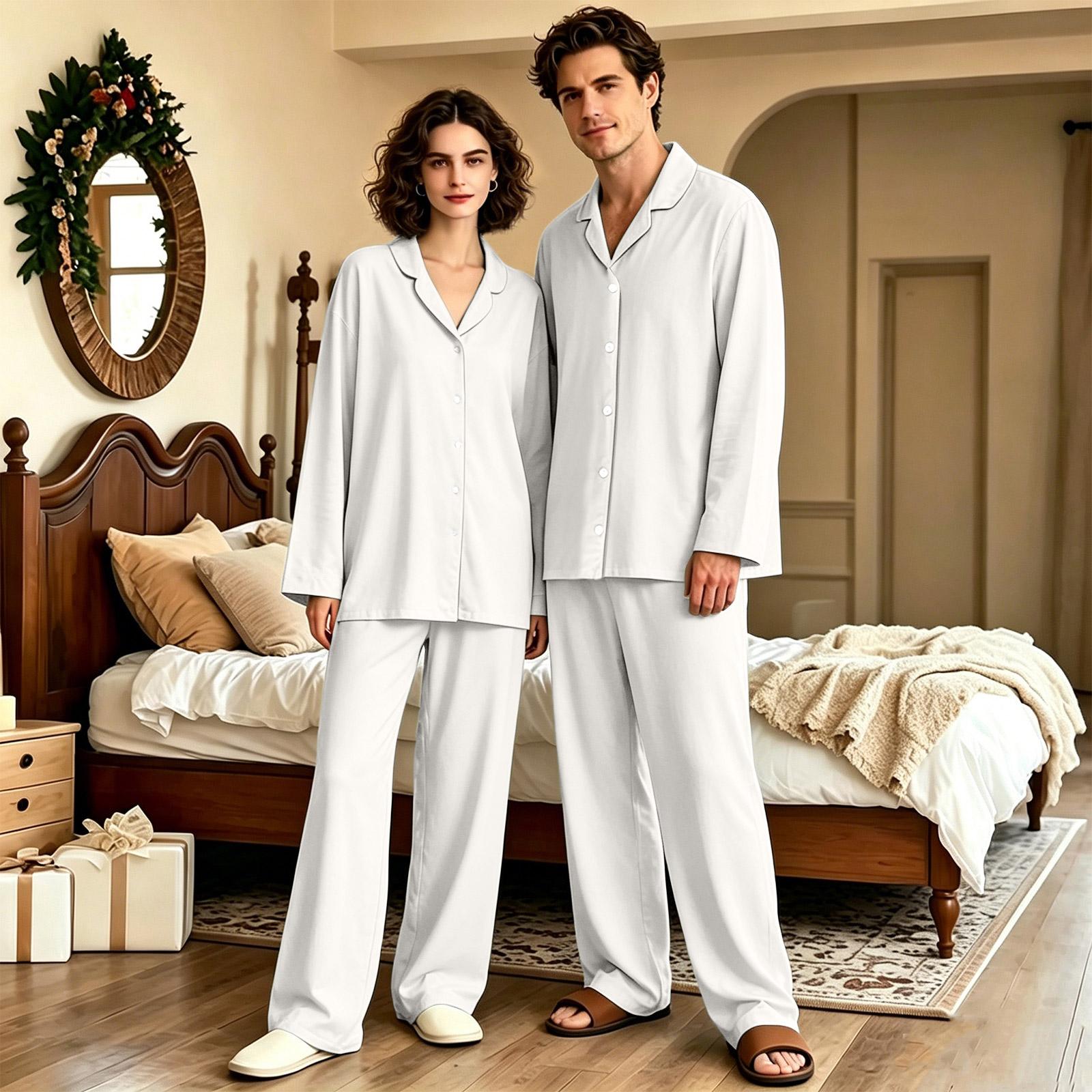 Women s Long Sleeve Loose Fit Pajama Set with Long Pants for Sleep and Home Lounging L
