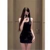 Slim-fit American season hip-wrapped short skirt retro-feeling dress women's summer slim zipper premium Spice Girl tooling bag