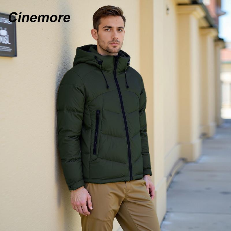 Cinemore 2025 Winter Coat Men's Down Jacket with Pockets, Warm, Drawstring, Hooded, Short Parka Men's 8006