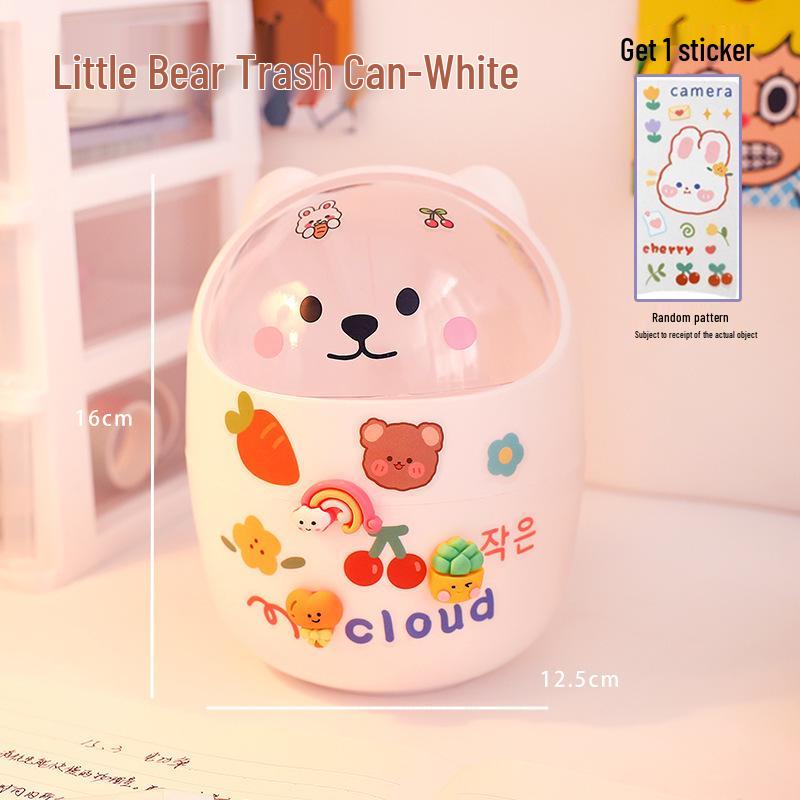 Mini Cute Bear Desktop Trash Can for Office and Student Desk