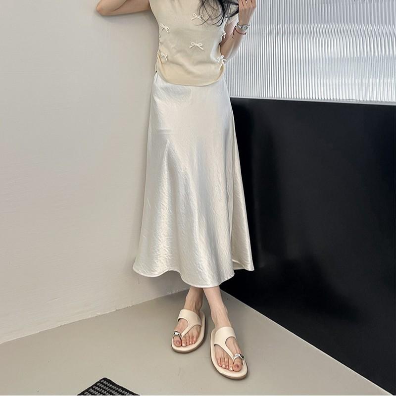 SGIRL TWTW high-end fashion round toe flip-flops shoes women's summer leather flat-bottomed vacation beach