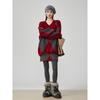 DIMANAF 2025 Plus Size Autumn Women plaid New Sweaters V-neck Knitting Basic Fashion O-Neck Style Loose Red Pullover Sweater