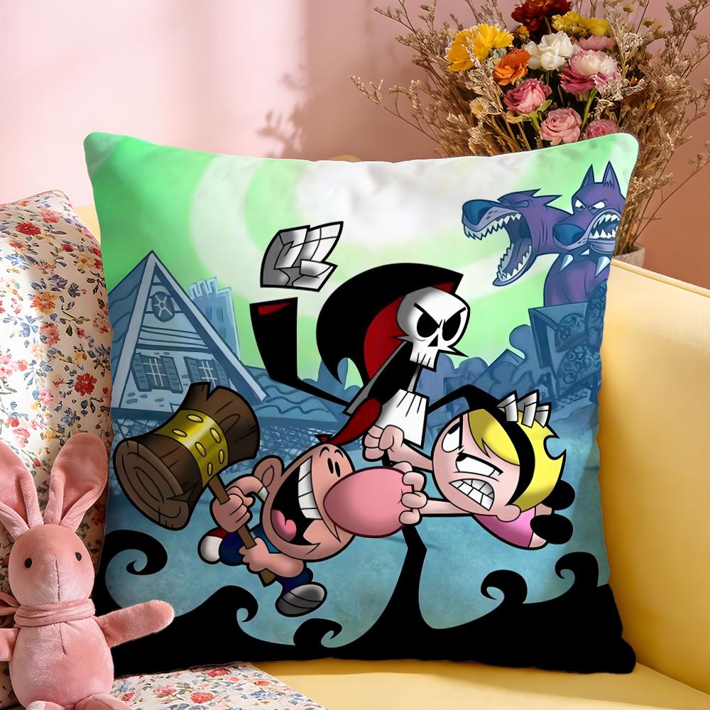Cushion Cover Short Plush Throw Pillow Soft Washable Sofa Bed Office Cushion B-Billy & Mandy'S Adventure Anime