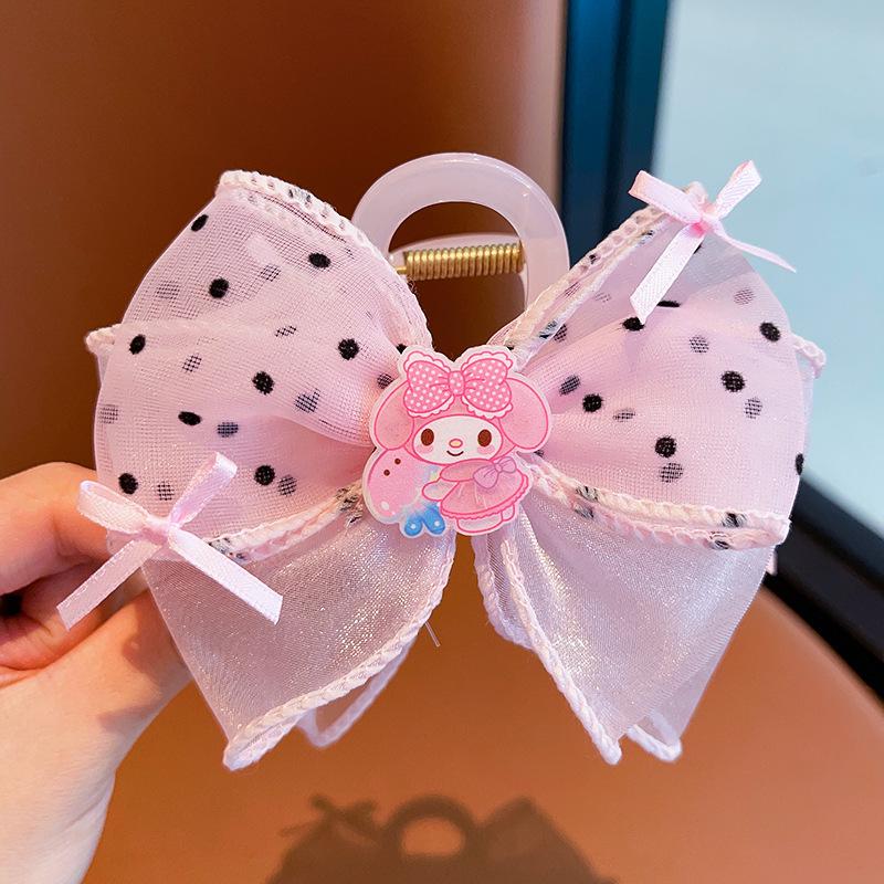 Заколка-краб для волос Sanrio Kuromi с сетчатым бантом - Акулий стиль для девочек
