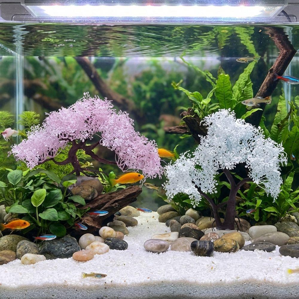 Realistic Aquarium Cherry Blossom Underwater Scene Artificial Plant Landscape Tree  Office Decor
