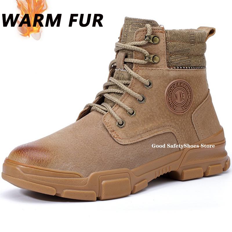Men Safety Shoes Autumn Winter Work Shoes Puncture-Proof Steel Toe Work Boots Men Women Safety Shoes High Top Hiking Boots Male